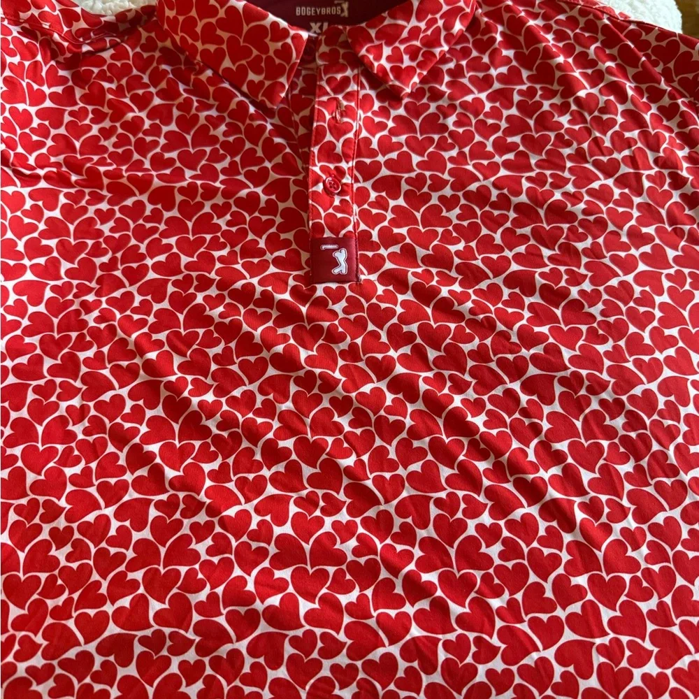 Red Heart-Print Bogey Bros Golf Poli - Picture 1 of 3